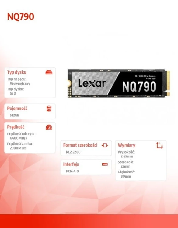 Lexar Dysk SSD NQ790 512MB NVMe 4x4 2280 6400/2900MB/s