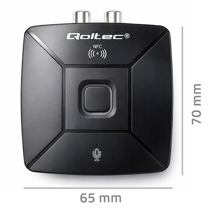 Qoltec Bezprzewodowy transmiter odbiornik Audio HiFi Home&Car | Bluetooth 6.0 | NFC | 2 x RCA | 1 x AUX MiniJack 3.5mm | Mikrofon