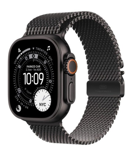 Apple Watch Ultra 3 GPS + Cellular, koperta 49 mm z tytanu w kolorze czarnym, bransoleta mediolańska z tytanu w kolorze czarnym - rozmiar S