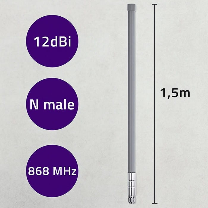 Qoltec Antena LoRa | 12dBi | dookólna | zewnętrzna | włókno szklane |   868 MHz | 1.5m