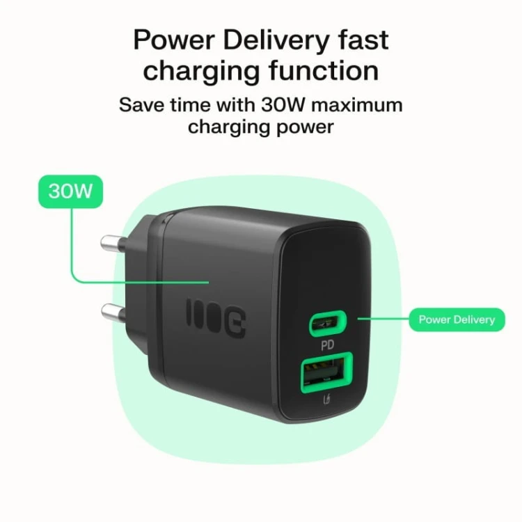 Green Cell Ładowarka sieciowa 30W 1xUSB-C 1xUSB-A czarna