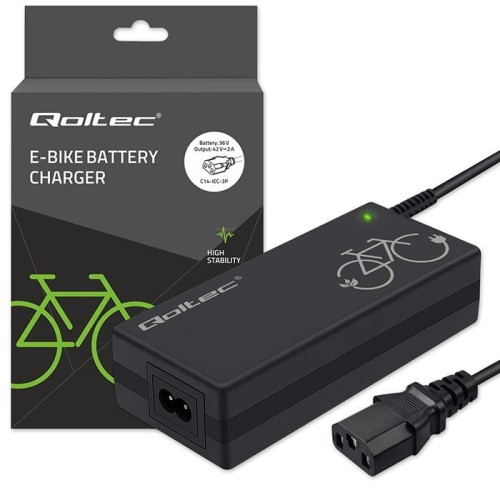 Qoltec Ładowarka do roweru elektrycznego 36V | 42V | 2A | C14-IEC-3Pin + kabel zasilający