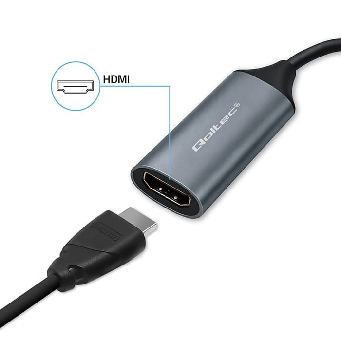 Qoltec Adapter USB-C USB-A | HDMI | 4K 30Hz | aluminium