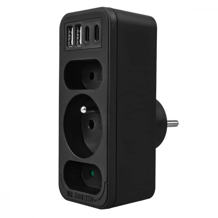 Maclean Rozdzielacz na 3 gniazdka MCE248 F/B 2xUSB-A 2xUSB-C czarny