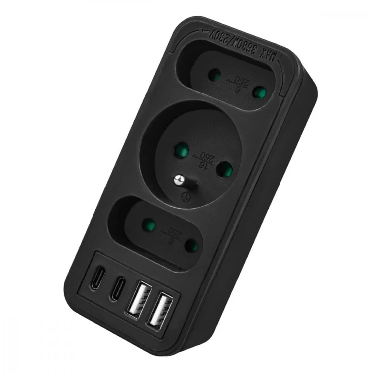 Maclean Rozdzielacz na 3 gniazdka MCE248 F/B 2xUSB-A 2xUSB-C czarny