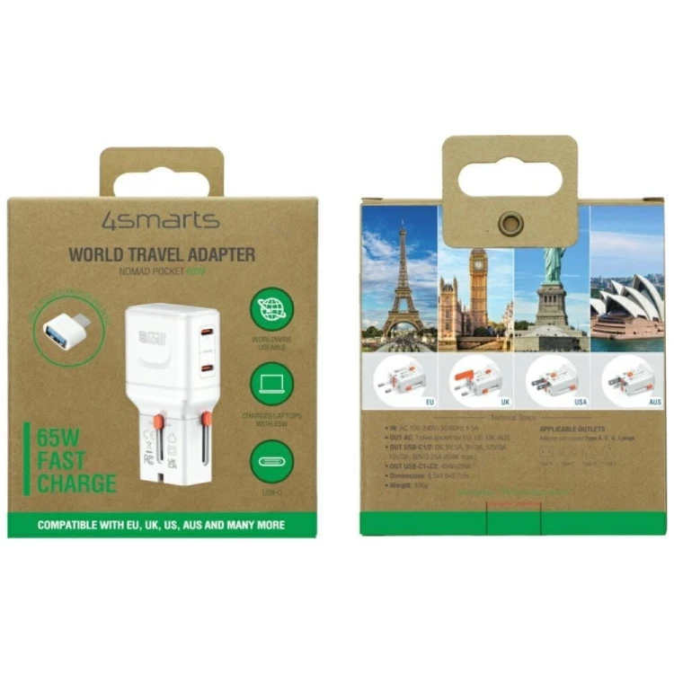 4smarts Ładowarka podróżna World Travel 65W USB-C + USB-A Biała
