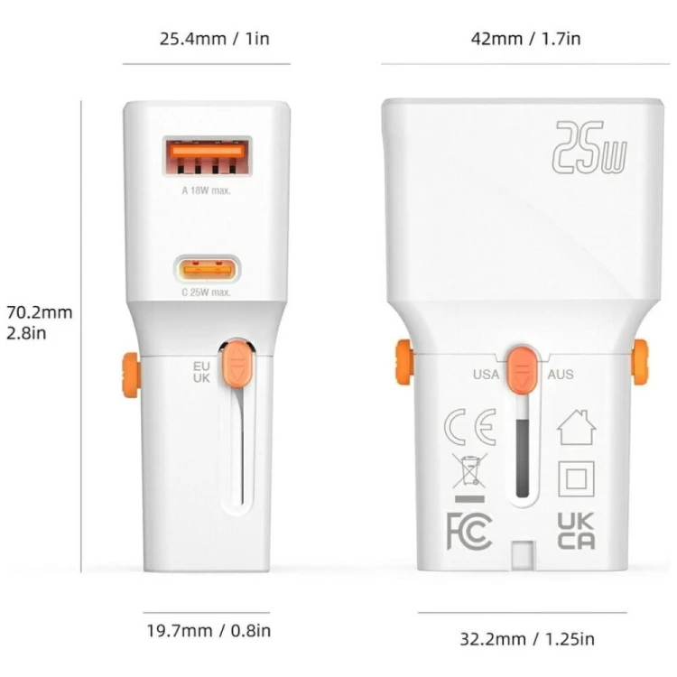 4smarts Ładowarka podróżna World Travel 25W USB-C + USB-A Biała