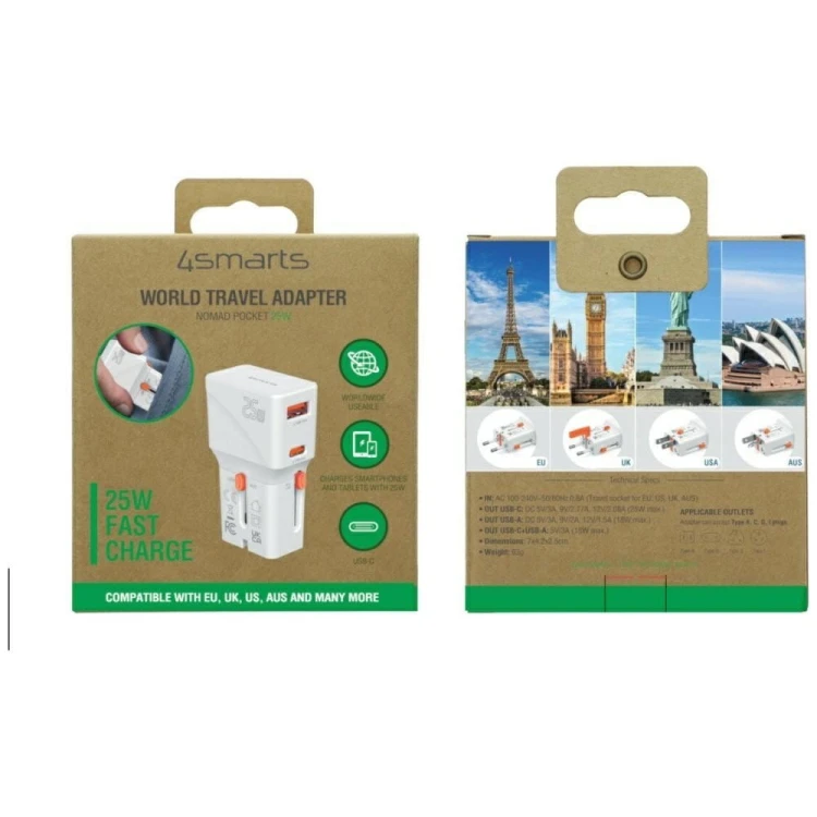 4smarts Ładowarka podróżna World Travel 25W USB-C + USB-A Biała
