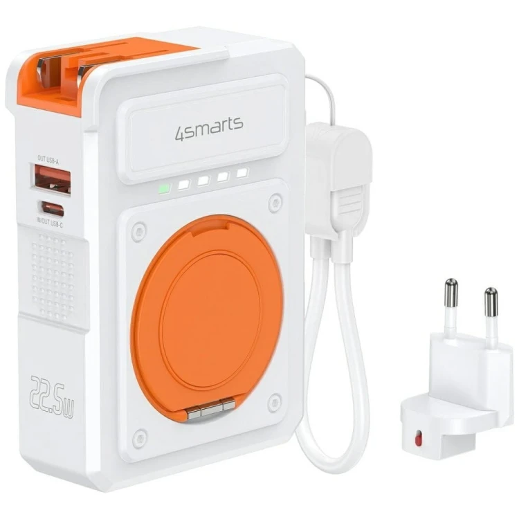 4smarts Ładowarka 6w1 Powerbank 10000mAh 22,5W Qi indukcyjne USB-C +     USB-A + kabel USB-C Biała