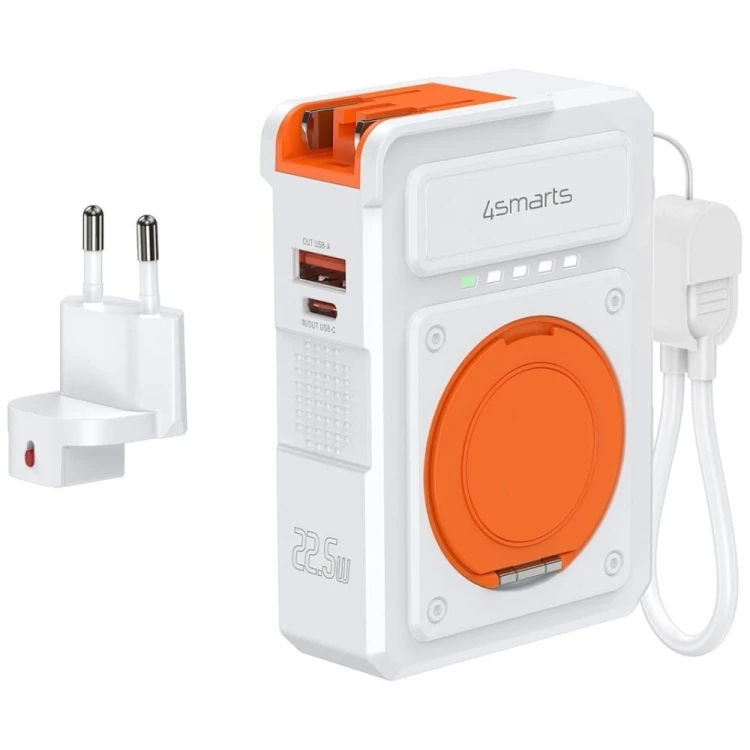 4smarts Ładowarka 6w1 Powerbank 10000mAh 22,5W Qi indukcyjne USB-C +     USB-A + kabel USB-C Biała