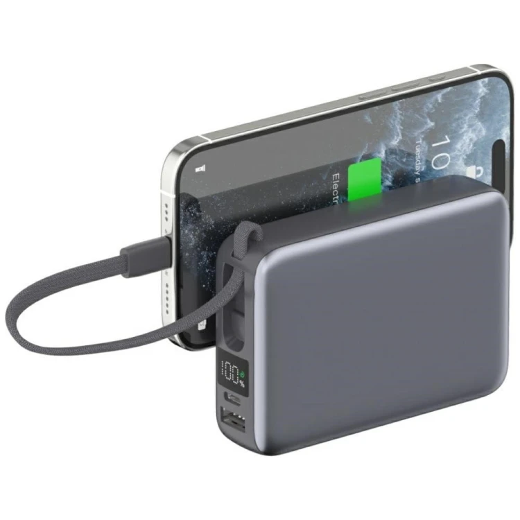 4smarts Powerbank Pocket Dual Cord 20000mAh 22,5W z wbudowanym kablem USB-C 15cm Szary