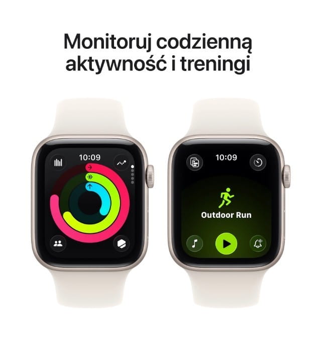 Apple Watch SE 3 GPS koperta 44 mm z aluminium w kolorze księżycowej poświaty, pasek sportowy w kolorze księżycowej poświaty - rozmiar S/M