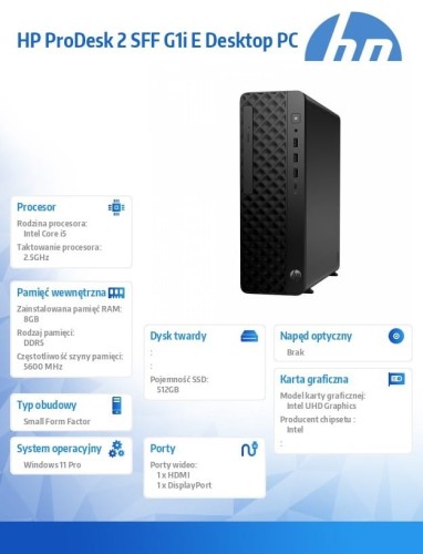 HP Inc. Komputer ProDesk 2 SFF G1i i5-14400 512GB/8GB/W11P       B6ZC5ET