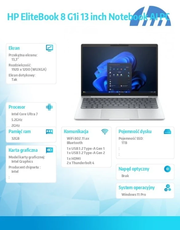 HP Inc. Notebook EliteBook 8 G1i U7-255U 1TB/32GB/W11P/13.3 C51MSET