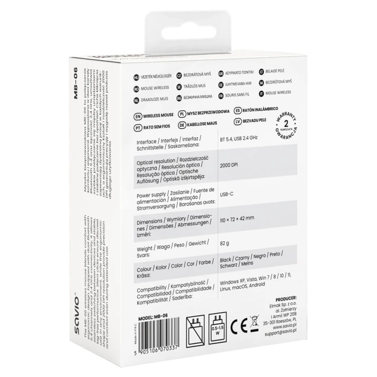Savio Mysz bezprzewodowa MB-06 ergonomiczna 2.4 GHz