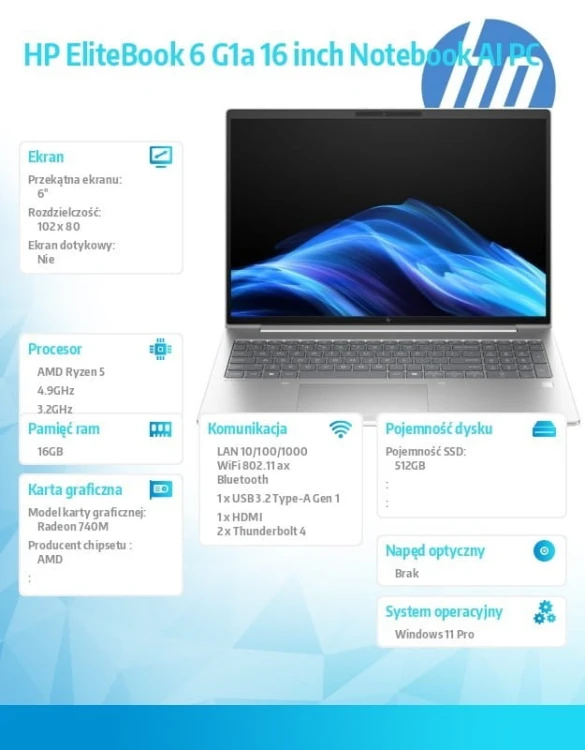 HP Inc. Notebook EliteBook G1a R5-220 512GB/16GB/W11P/16.0   C51GSET