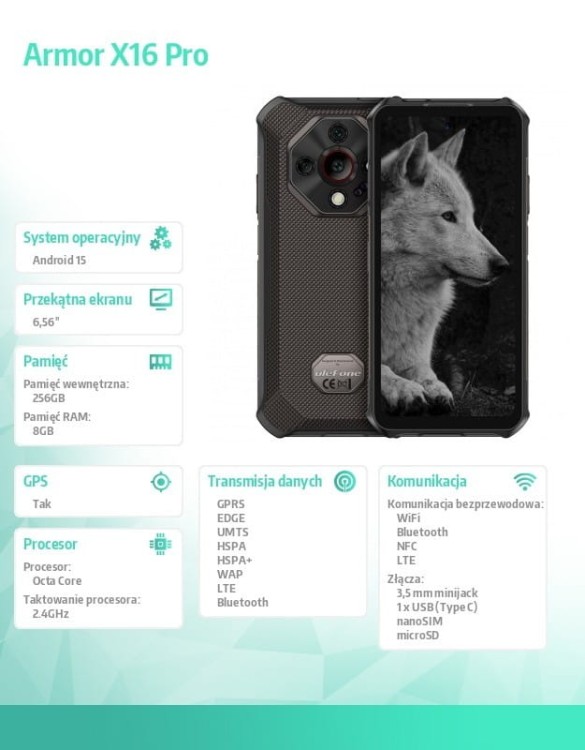ULEFONE Smartfon Armor X16 Pro 5G 8/256GB IP69K Czarny