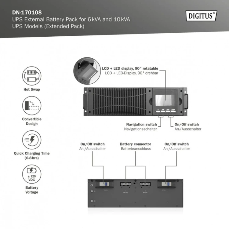 Digitus Moduł rozszerzający (Battery Pack), (20x12V 9Ah) do UPS 6kVA DN-170106 i 10kVA DN-170107