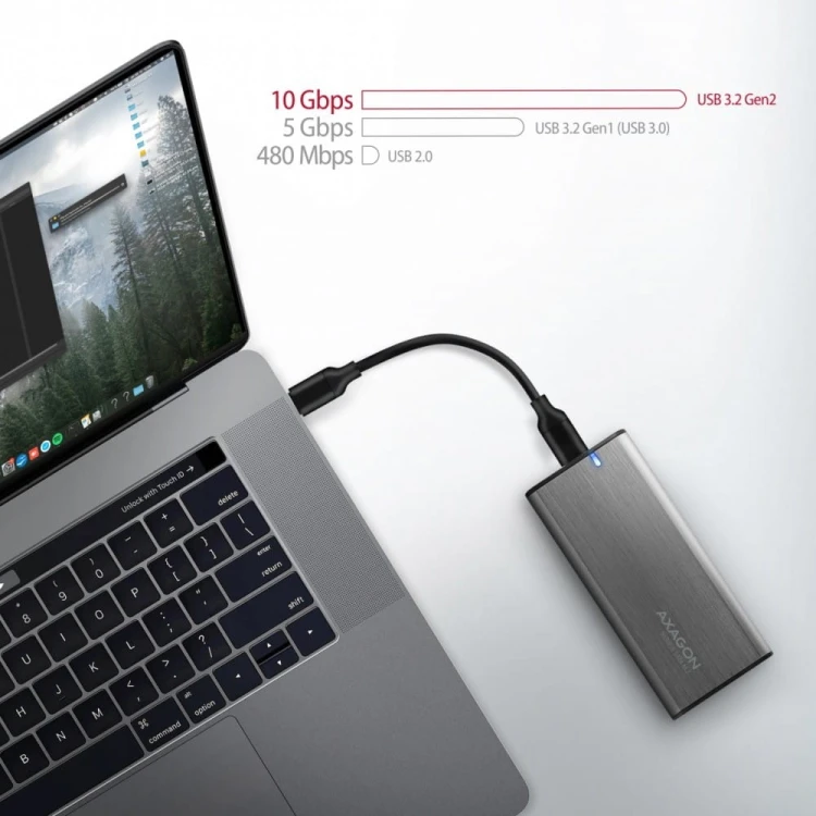 AXAGON EEM2-SG2 Obudowa zewnętrzna aluminiowa bezśrubowa USB-C 3.2 Gen 2 M.2 NVMe &amp; SATA SSD + USB-A - USB-C redukcja