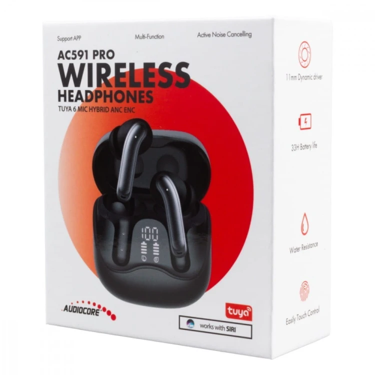 Audiocore Słuchawki bezprzewodowe AC591 PRO ANC , ENC, 6 mikrofonów, etui ładujące