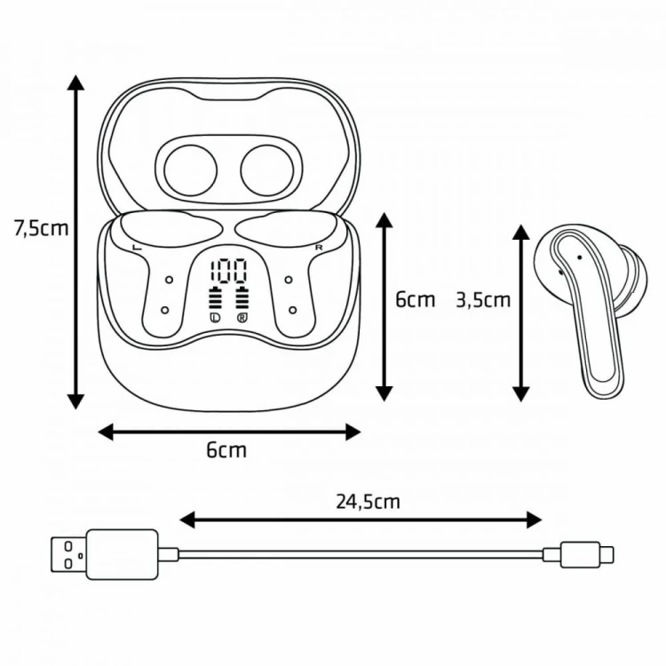 Audiocore Słuchawki bezprzewodowe AC591 PRO ANC , ENC, 6 mikrofonów, etui ładujące
