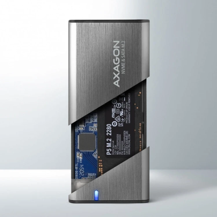AXAGON EEM2-SG2 Obudowa zewnętrzna aluminiowa bezśrubowa USB-C 3.2 Gen 2 M.2 NVMe &amp; SATA SSD + USB-A - USB-C redukcja