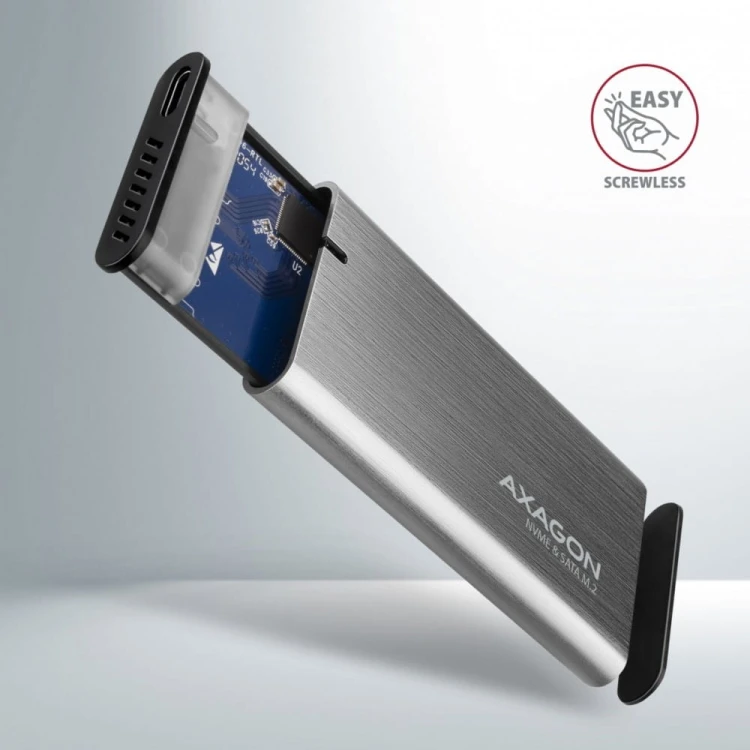 AXAGON EEM2-SG2 Obudowa zewnętrzna aluminiowa bezśrubowa USB-C 3.2 Gen 2 M.2 NVMe &amp; SATA SSD + USB-A - USB-C redukcja