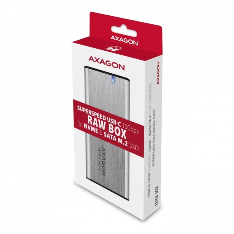 AXAGON EEM2-SG2 Obudowa zewnętrzna aluminiowa bezśrubowa USB-C 3.2 Gen 2 M.2 NVMe &amp; SATA SSD + USB-A - USB-C redukcja