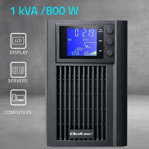 Qoltec Zasilacz awaryjny UPS Pure Sine Wave | 1kVA | 800W | AVR | LCD | Czysty Sinus