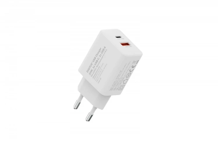 Digitus Ładowarka sieciowa 20W | 1x USB-C, 1x USB-A | PD 3.0, QC 3.0 | Biała