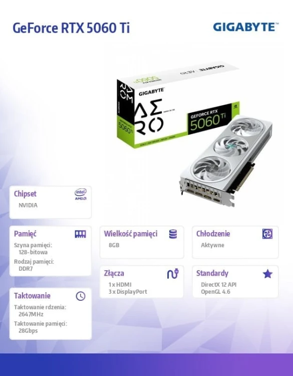 Gigabyte Karta graficzna GeForce RTX 5060 Ti AERO OC 8GB 128BIT GDDR7 HDMI/3DP