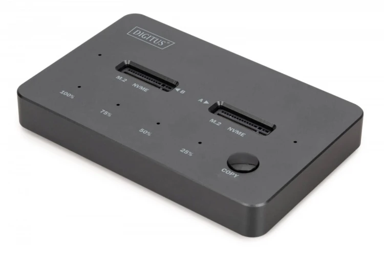 Digitus Stacja dokująca dysków z funkcją klonowania | USB-C 3.1 Gen2 10Gbps | SSD M.2 NVMe (max. 2x 4TB) | Funkcja Offline Clone | Czarna