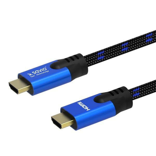 Savio Kabel HDMI (M) v2.1, 1,8m, 8K, miedź, niebiesko-czarny, złote końcówki, ethernet/3D, CL-142