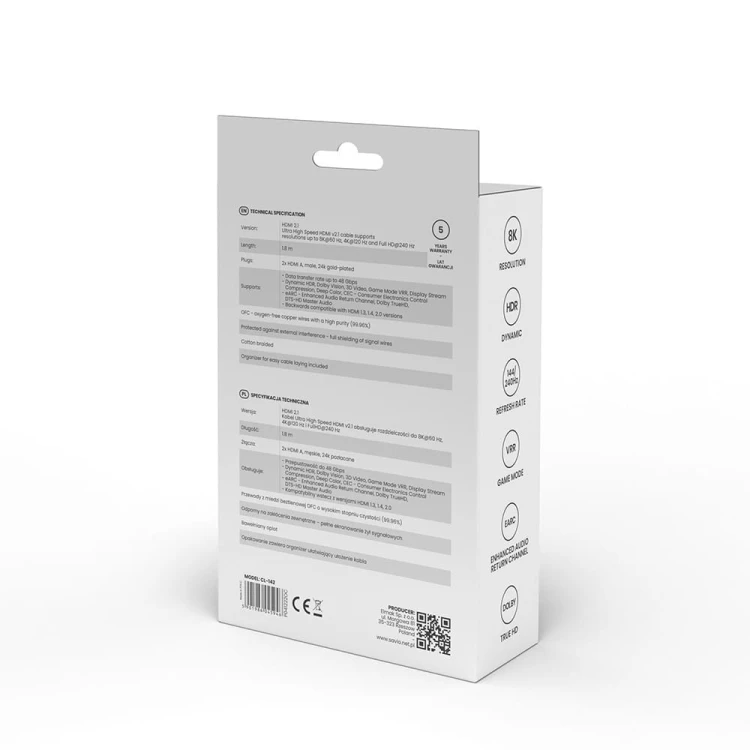 Savio Kabel HDMI (M) v2.1, 1,8m, 8K, miedź, niebiesko-czarny, złote końcówki, ethernet/3D, CL-142