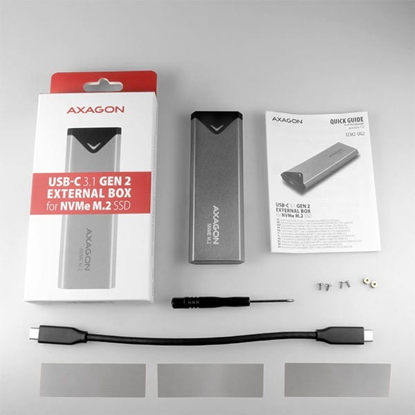 AXAGON EEM2-UG2 Obudowa zewnętrzna aluminiowa, USB-C 3.2 Gen 2 - M.2 NVMe SSD, długość 42 do 80 mm szary