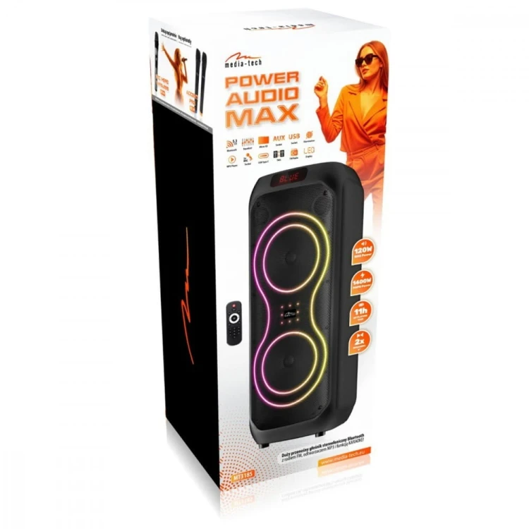 Media-Tech Głośnik bluetooth power audio MAX MT3185 Bluetooth 5.3+EDR/TWS/MP3/MicroSD/USB/AUX/Radio FM/Karaoke/USB-C/RMS 120W/ PMPO 1400W