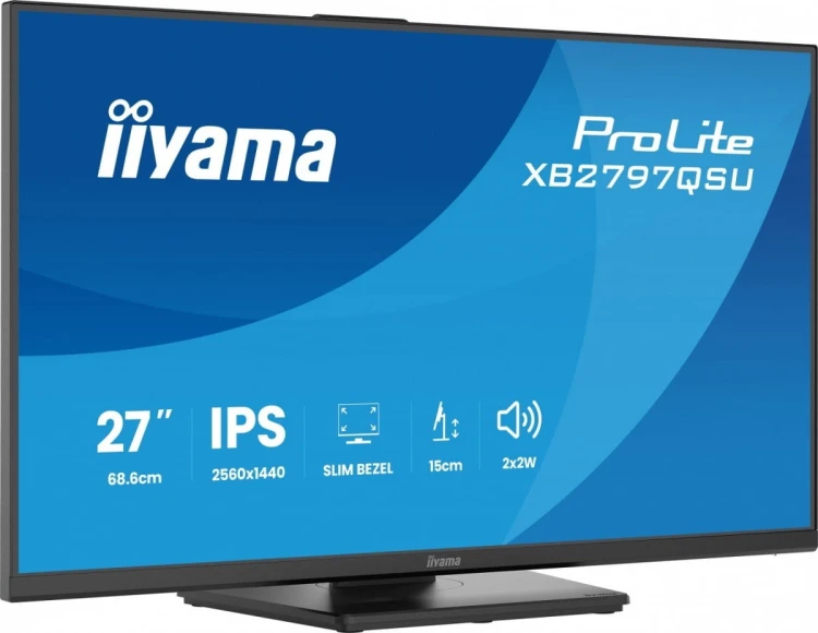 IIYAMA Monitor ProLite  27 cali XB2797QSU-B1 IPS,QHD,2xHDMI,DP,350cd,75Hz,1000:1,     USB HUB,x4 ((2x Type-A v.3.2 Gen 1 (5Gbps, 4.5W) 2x Type-C (5Gbp
