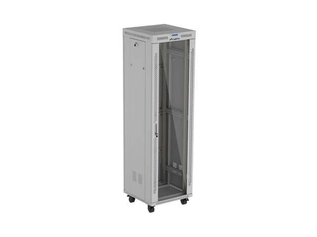 Lanberg Szafa instalacyjna rack stojąca 19" 42U 600x600 szara drzwi     przeszklone  LCD (Flat pack)