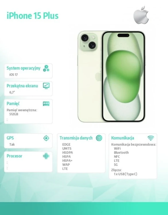 Apple iPhone 15 Plus 512GB - Zielony
