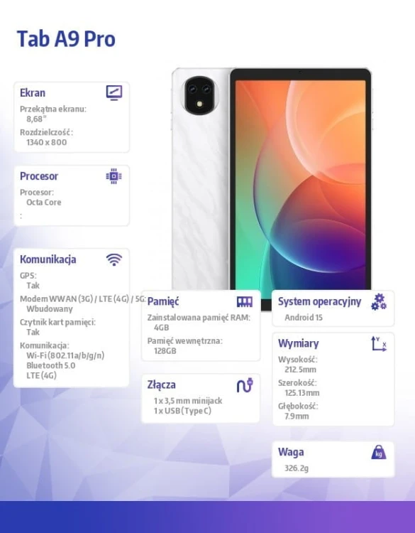 ULEFONE Tablet Tab A9 Pro 4G 8" 4/128GB biały