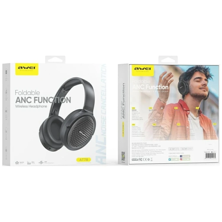 AWEI Słuchawki nauszne AT78 ANC ENC Bluetooth 6.0 czarne