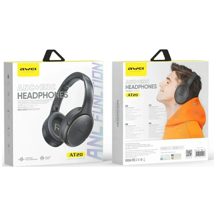 AWEI Słuchawki nauszne AT20 ANC ENC Bluetooth 6.0 czarne