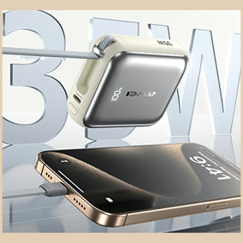 AWEI Powerbank AS-181 35W 10000mAh + kable Lightning i USB-C srebrny