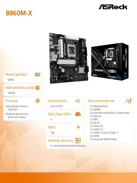 ASRock Płyta główna B860M-X GEN5 s1851 2DDR5 mATX