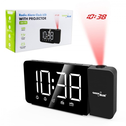 GreenBlue Radiobudzik cyfrowy LED GB172 radio FM, alarm, zegar 12/24, zasilanie USB 5V DC, CR2032