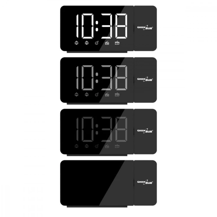 GreenBlue Radiobudzik cyfrowy LED GB172 radio FM, alarm, zegar 12/24, zasilanie USB 5V DC, CR2032