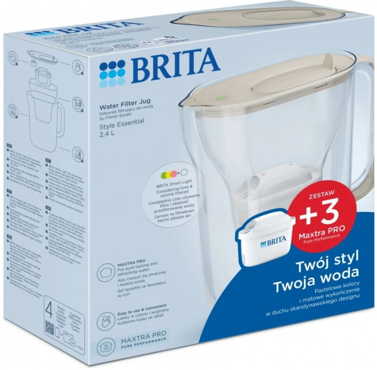 Brita Dzbanek filtrujący Style Essential 2.4l + 3 wkłady, piaskowy