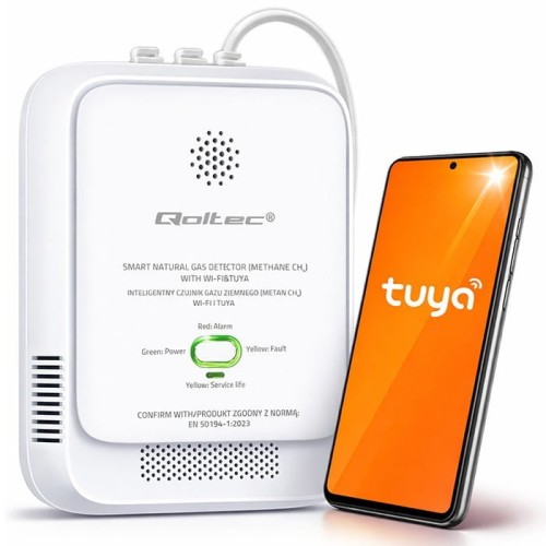 Qoltec Czujnik wycieku gazu ziemnego | detektor CH4 | NG | Tuya | Wi-Fi | alarm 85dB | LED
