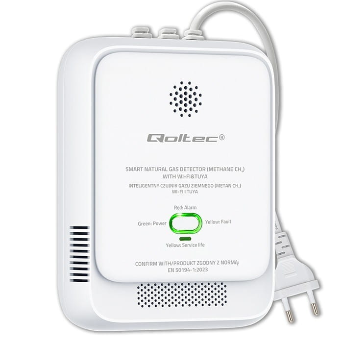 Qoltec Czujnik wycieku gazu ziemnego | detektor CH4 | NG | Tuya | Wi-Fi | alarm 85dB | LED