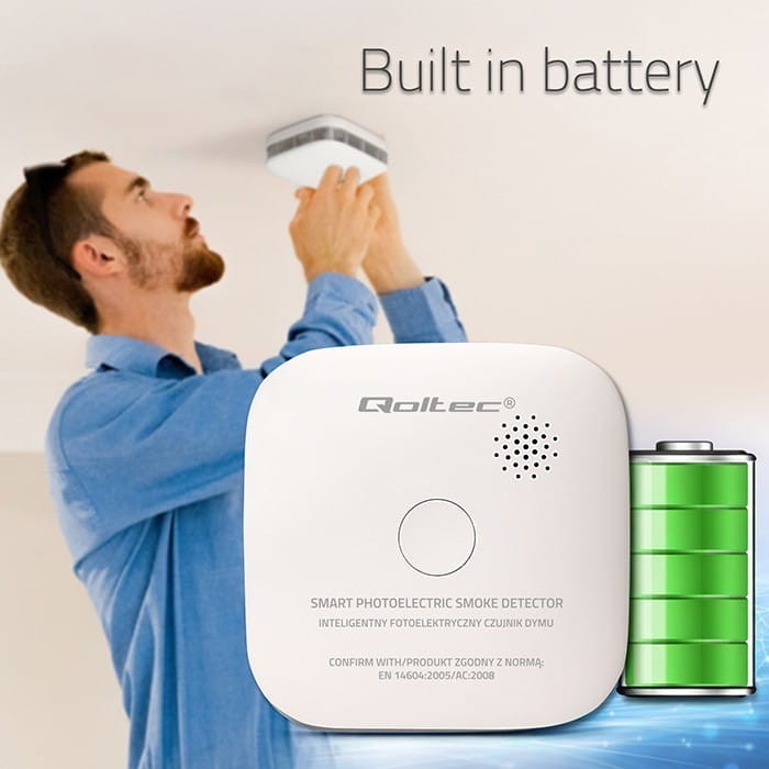 Qoltec Bezprzewodowy czujnik dymu z baterią | alarm 85dB | LED
